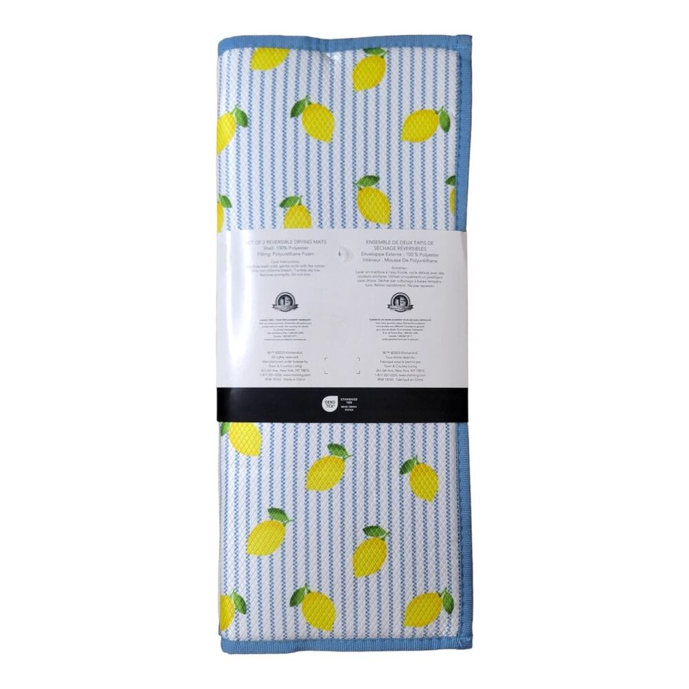 NEW KitchenAid Lemon Print Drying Mats 16" x 22" [Blue & Yellow] (Pack of 2) - Picture 5 of 5